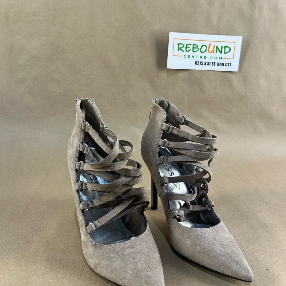 Guess Beige Suede Pointed-Toe Strappy Stiletto Heels (Size US 6.5)